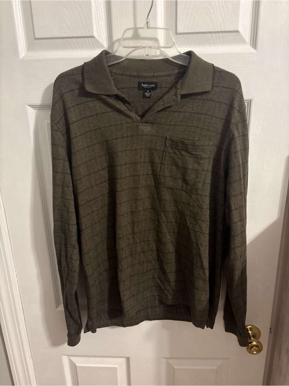 Van Heusen Long Sleeve Polo Shirt in Olive Brown